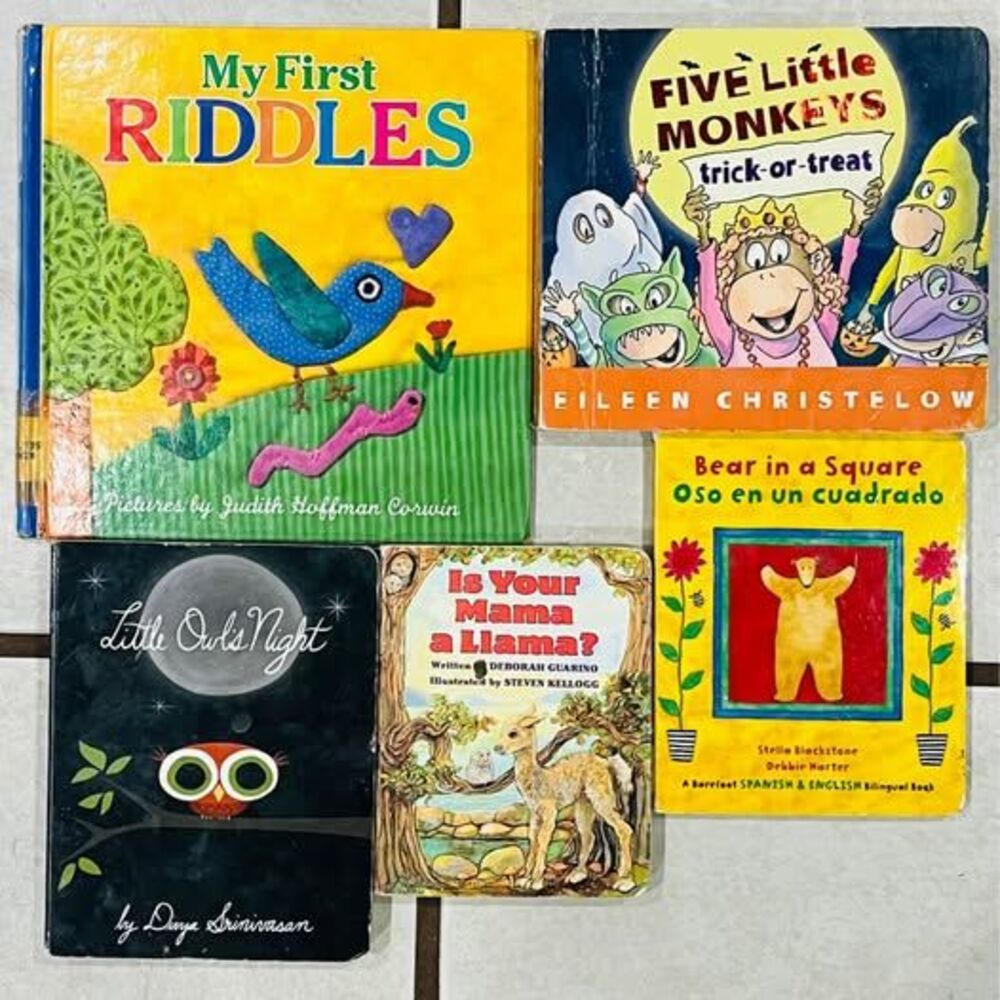 Set of 5 Kids Toddler Hardback Books Five Little Monkeys Riddles Llama Bear